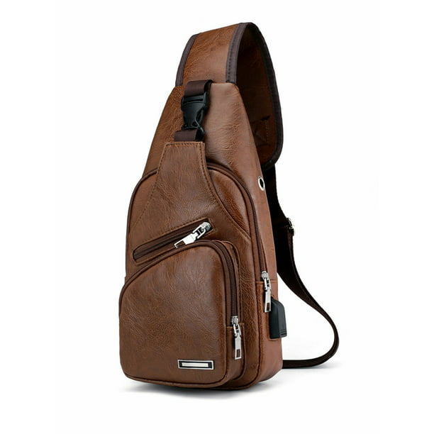 Mens Shoulder Bag  USB Charging Sling Chest Pack Outdoor Sport Crossbody Handbag